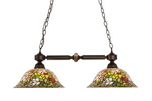 Meyda Tiffany - 27409 - Two Light Island Pendant - Tiffany Rosebush - Verdigris