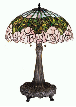 Meyda Tiffany - 30513 - Three Light Table Lamp - Tiffany Cabbage Rose - Mahogany Bronze