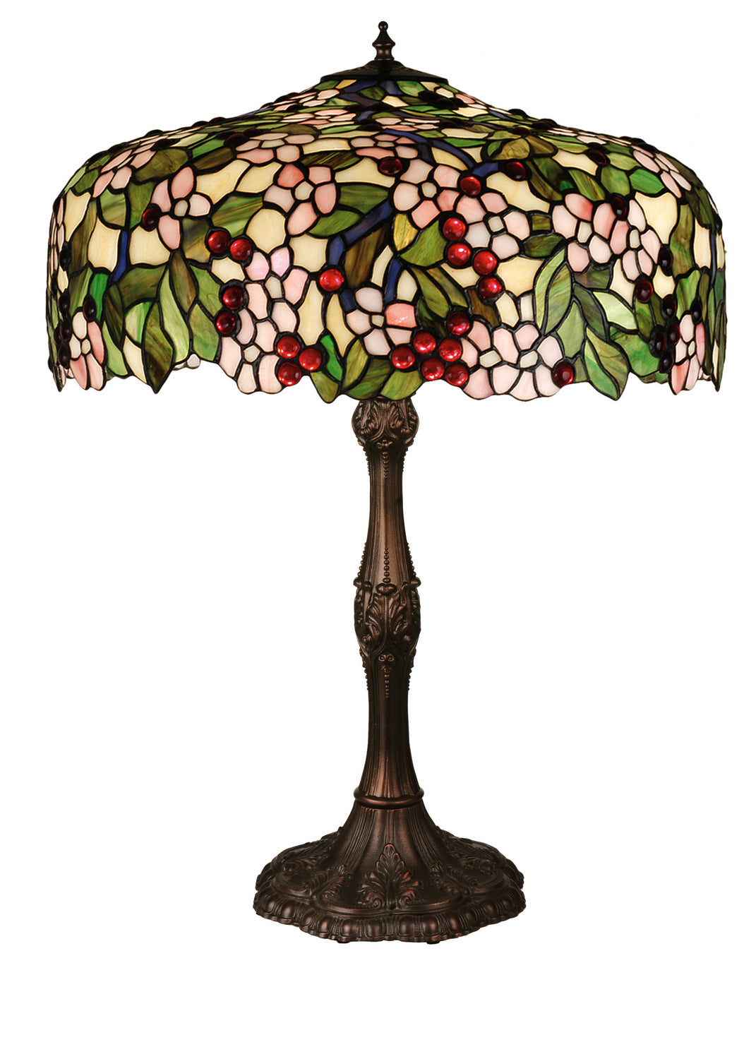 Meyda Tiffany - 31148 - Three Light Table Lamp - Tiffany Cherry Blossom - Mahogany Bronze