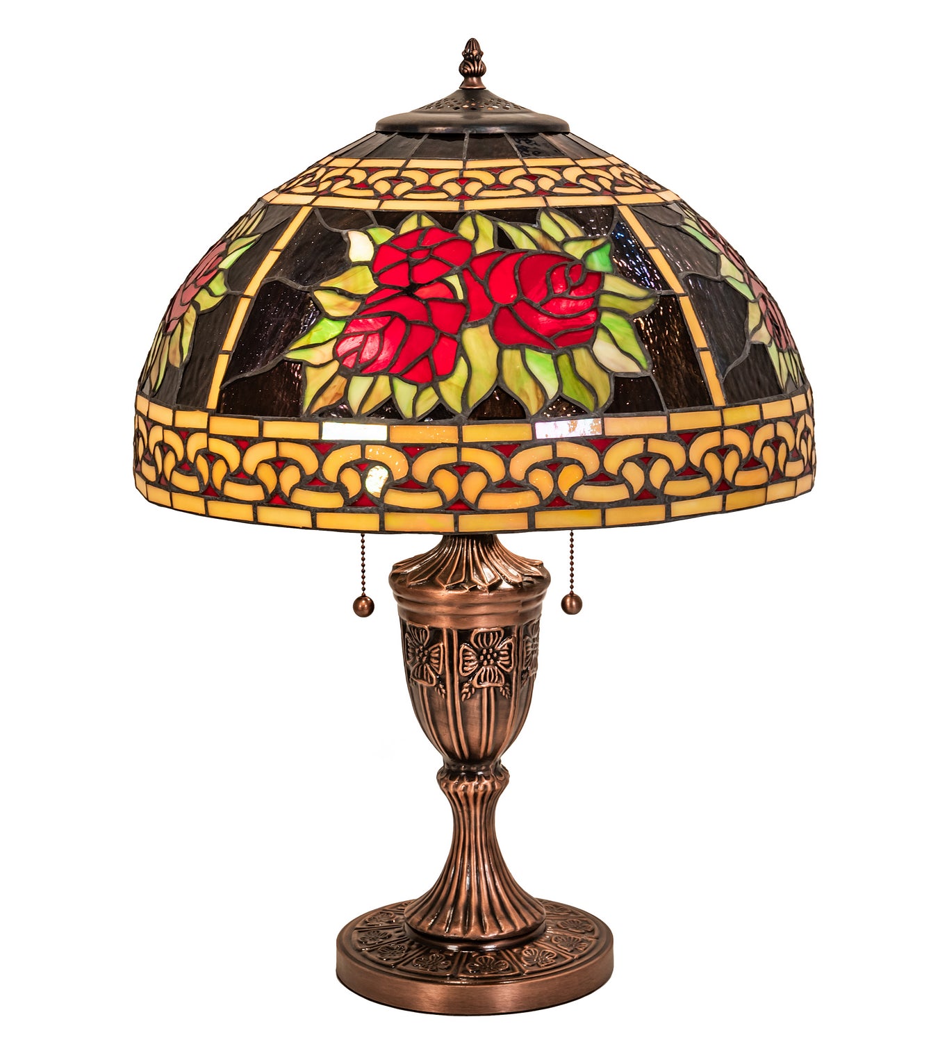 Meyda Tiffany - 37788 - Two Light Table Lamp - Roses & Scrolls - Copper