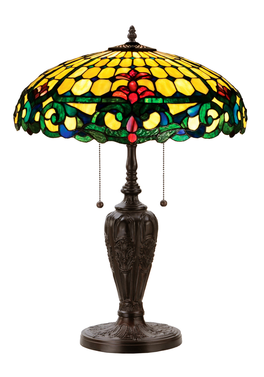 Meyda Tiffany - 31156 - Two Light Table Lamp - Duffner & Kimberly Colonial - Beige Burgundy Blue/Green Green