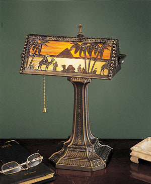 Meyda Tiffany - 27142 - One Light Banker's Lamp - Camel - Antique Brass