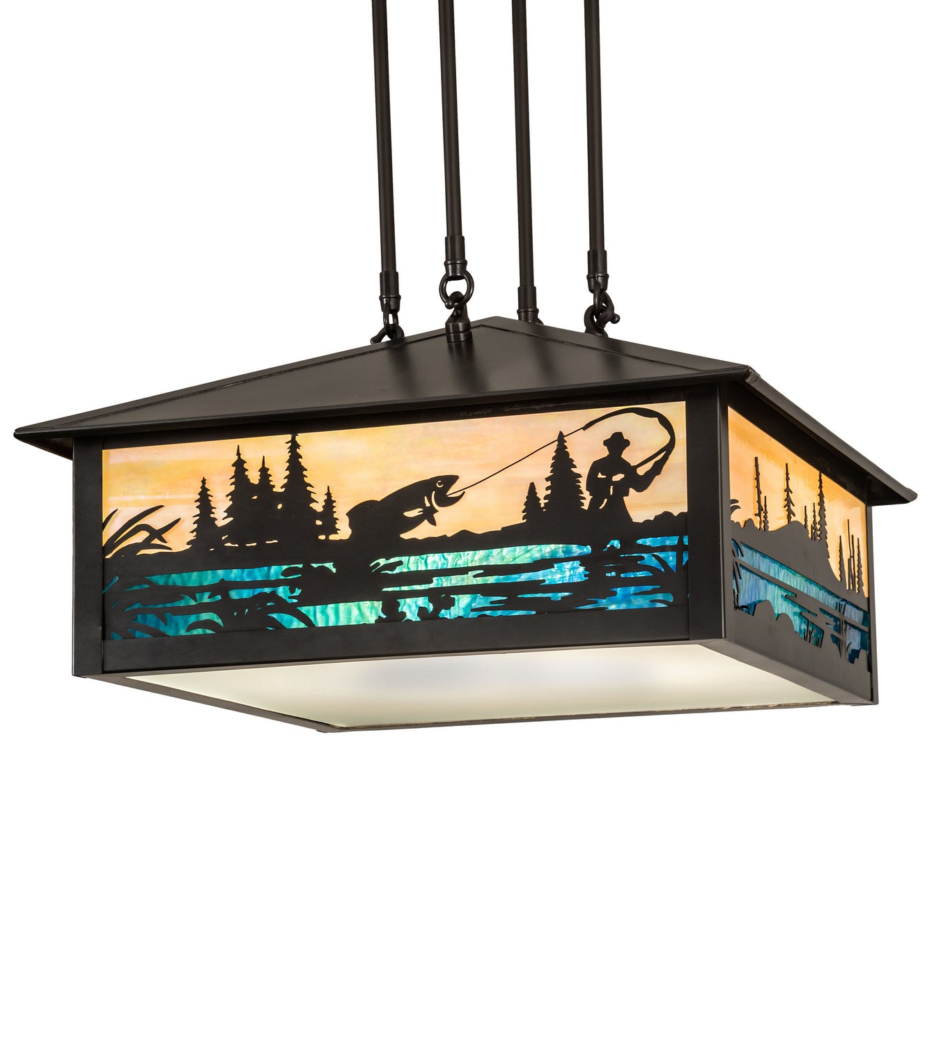 Meyda Tiffany - 38683 - Three Light Pendant - Fly Fishing Creek - Craftsman Brown