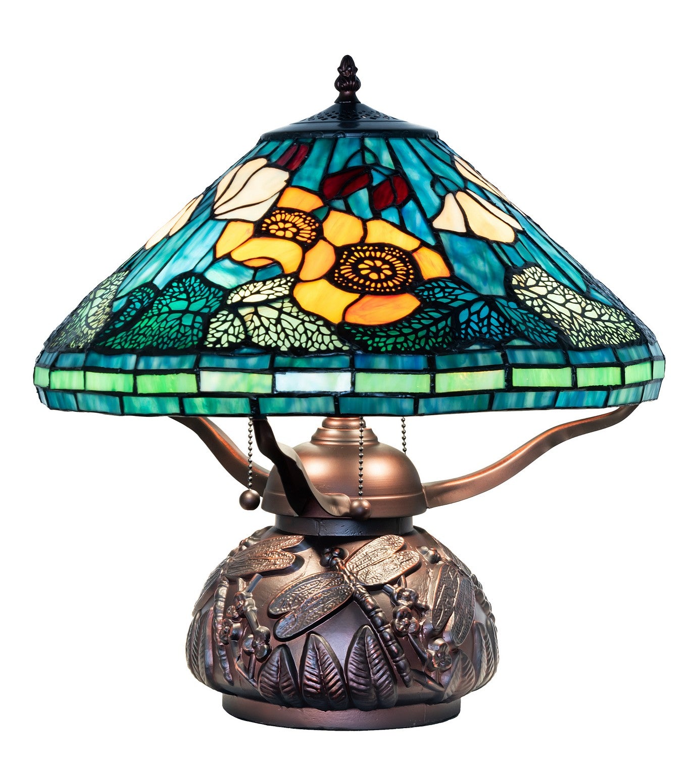 Meyda Tiffany - 270673 - Three Light Table Lamp - Tiffany Poppy - Antique,Mahogany Bronze