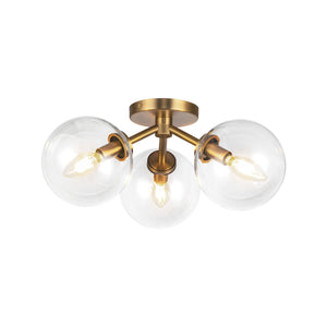 Alora - SF549315AGCL - Three Light Semi-Flush Mount - Cassia - Aged Brass/Clear Glass