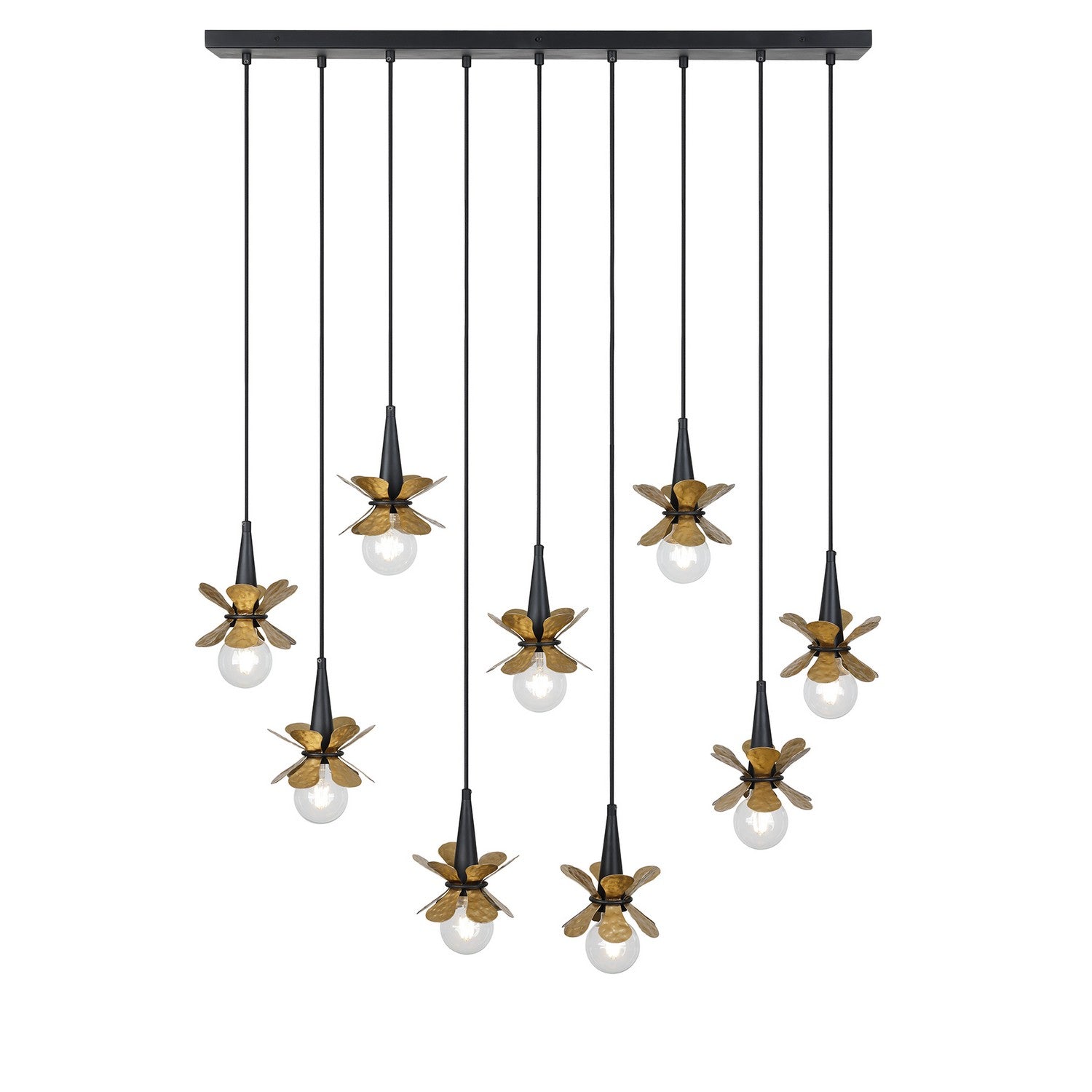 Savoy House - 1-2185-9-103 - Nine Light Linear Chandelier - Portinatx - Satin Black with Hammered Gold