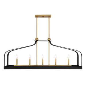 Savoy House - 1-7804-5-143 - Five Light Linear Chandelier - Sheffield - Matte Black with Warm Brass Accents