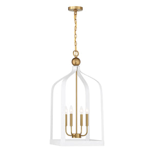 Savoy House - 7-7802-4-142 - Four Light Pendant - Sheffield - White with Warm Brass Accents