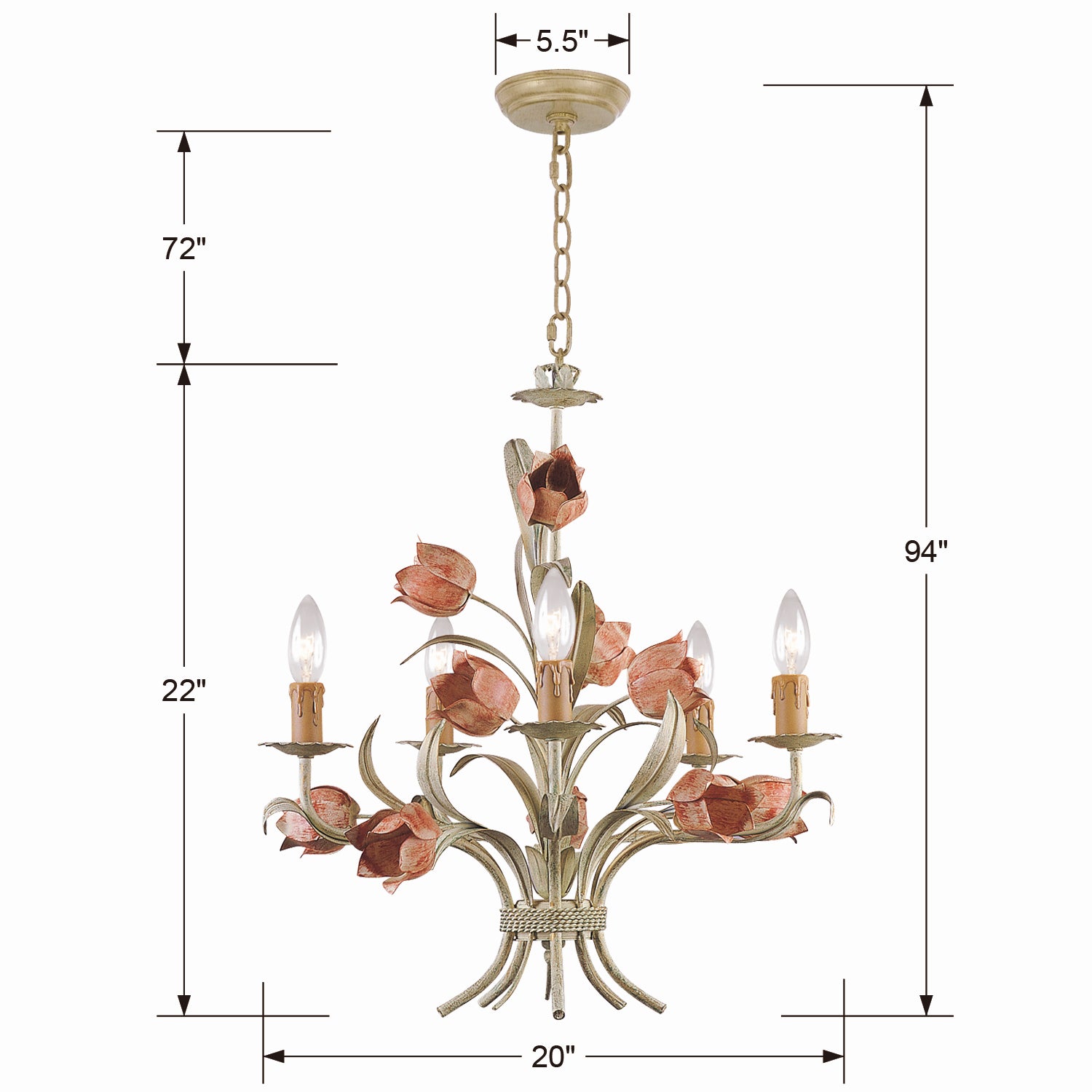 Crystorama - 4805-SR - Five Light Chandelier - Southport - Sage Rose