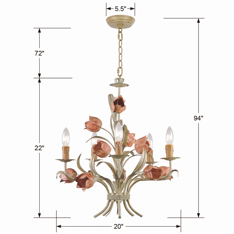 Crystorama - 4805-SR - Five Light Chandelier - Southport - Sage Rose