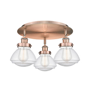 Innovations - 916-3C-AC-G324 - Three Light Flush Mount - Downtown Urban - Antique Copper