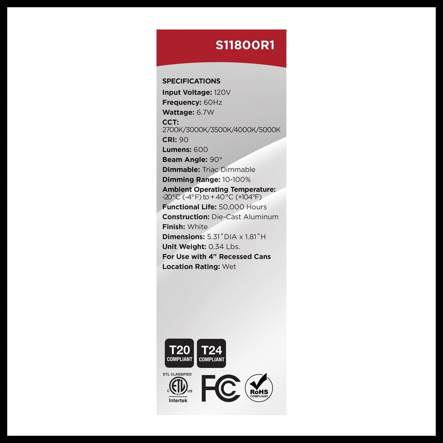 Satco - S11800R1 - LED Downlight - White