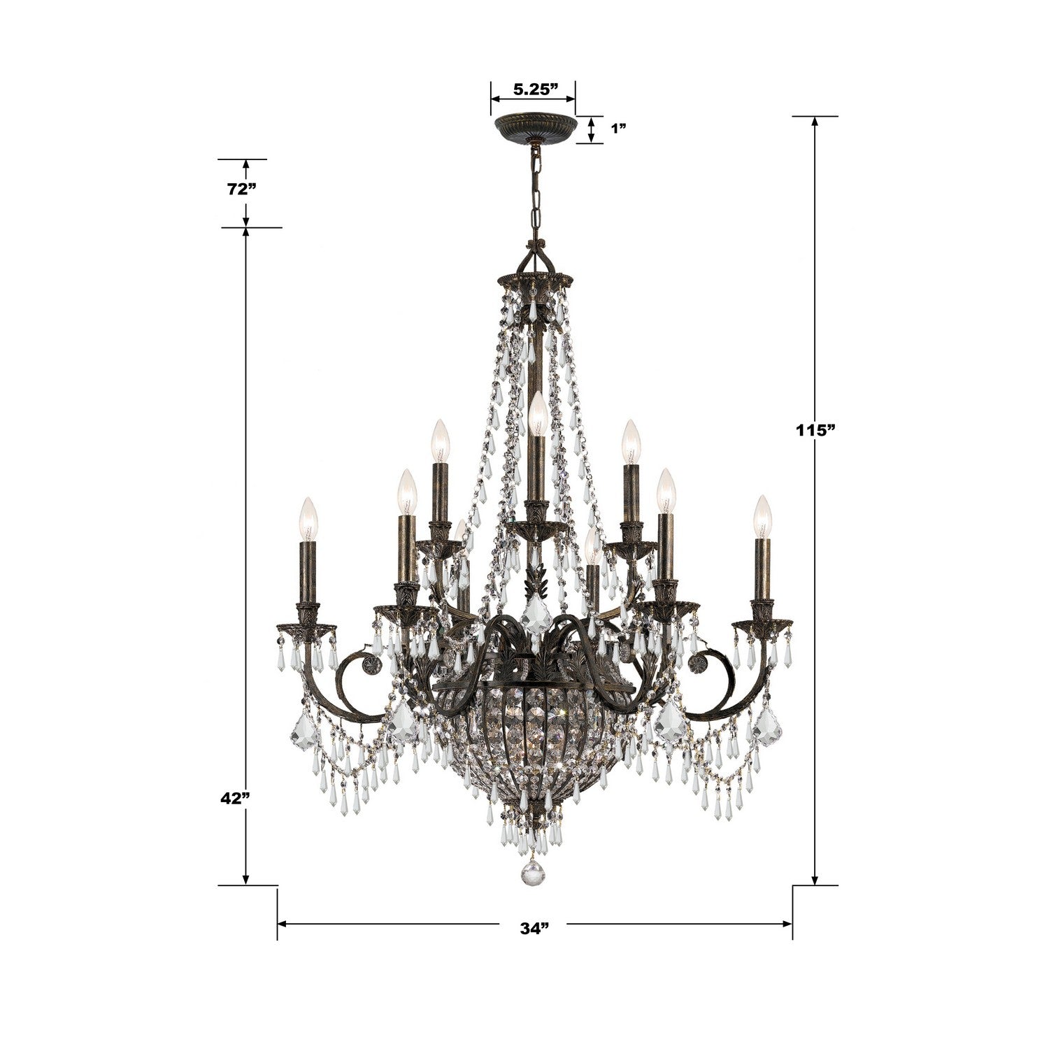 Crystorama - 5168-EB-CL-MWP - 12 Light Chandelier - Vanderbilt - English Bronze