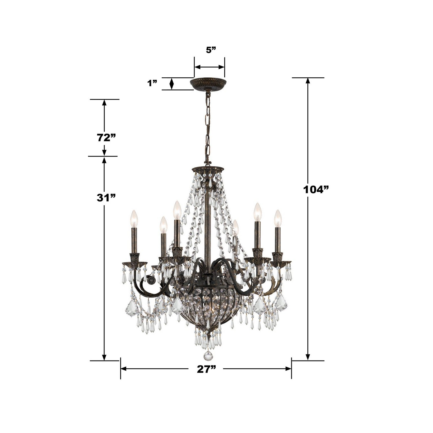 Crystorama - 5166-EB-CL-MWP - Six Light Chandelier - Vanderbilt - English Bronze