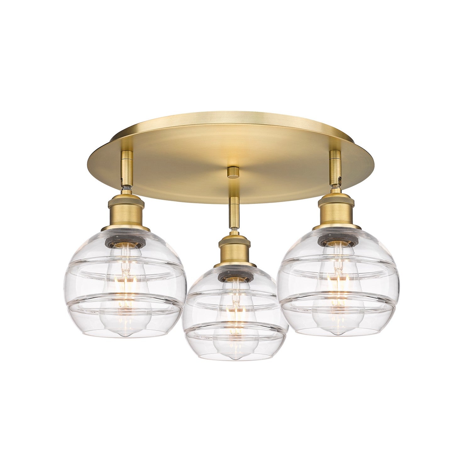 Innovations - 516-3C-BB-G556-6CL - Three Light Flush Mount - Downtown Urban - Brushed Brass