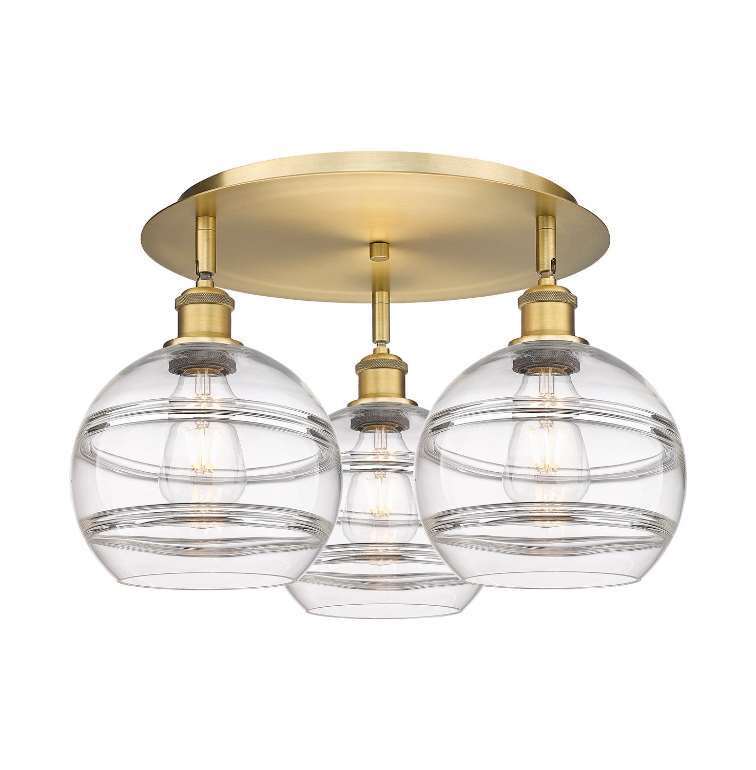 Innovations - 516-3C-BB-G556-8CL - Three Light Flush Mount - Downtown Urban - Brushed Brass