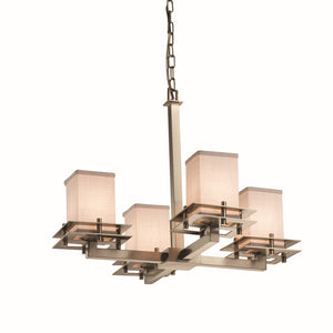 Justice Designs - FAB-8100-15-WHTE-NCKL - Four Light Chandelier - Textile - Brushed Nickel