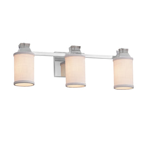 Justice Designs - FAB-8473-10-WHTE-CROM - Three Light Bath Bar - Textile - Polished Chrome