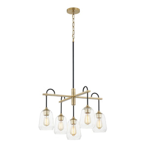 Justice Designs - FSN-8105-CLER-MBBR - Five Light Chandelier - Fusion - Matte Black w/ Brass