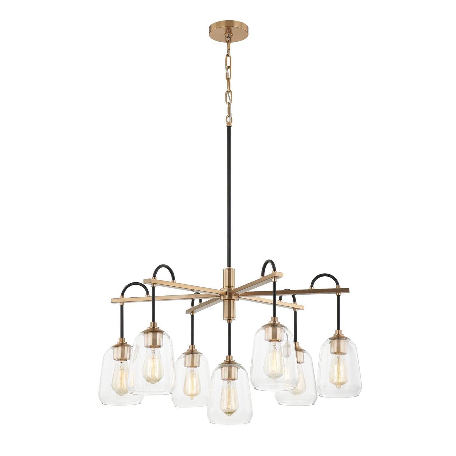 Justice Designs - FSN-8107-CLER-MBBR - Seven Light Chandelier - Fusion - Matte Black w/ Brass