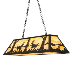 Meyda Tiffany - 268496 - Six Light Pendant - Deer At Lake - Black Satin Wrought Iron