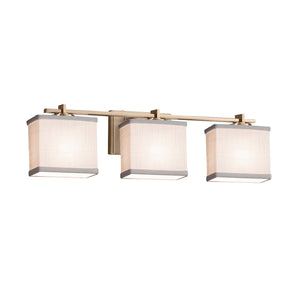 Justice Designs - FAB-8443-55-WHTE-BRSS - Three Light Bath Bar - Textile - Brushed Brass