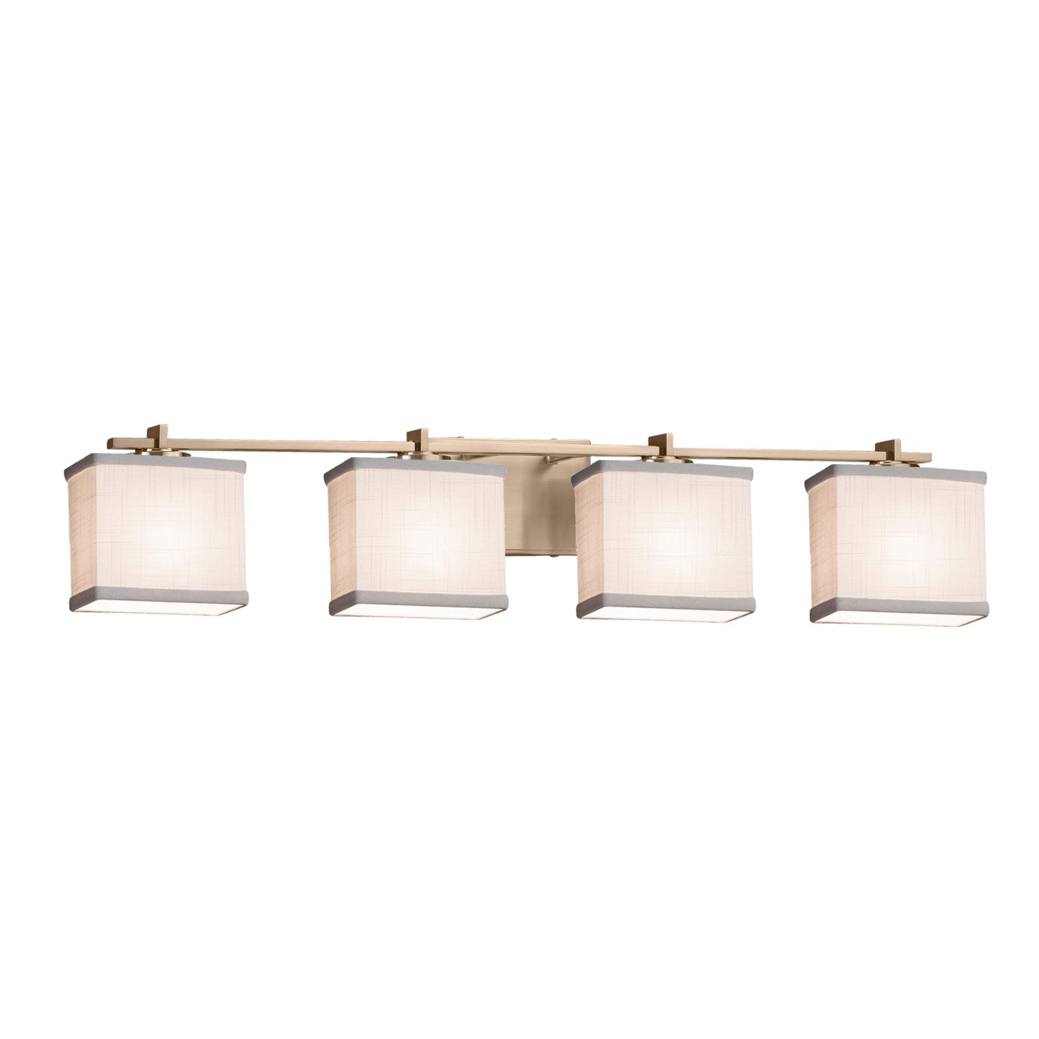 Justice Designs - FAB-8444-55-WHTE-BRSS - Four Light Bath Bar - Textile - Brushed Brass