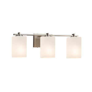 Justice Designs - FSN-8443-10-OPAL-NCKL - Three Light Bath Bar - Fusion - Brushed Nickel