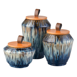 ELK Home - S0037-11348/S3 - Jar - Set of 3 - Mulry - Prussian Blue Glazed