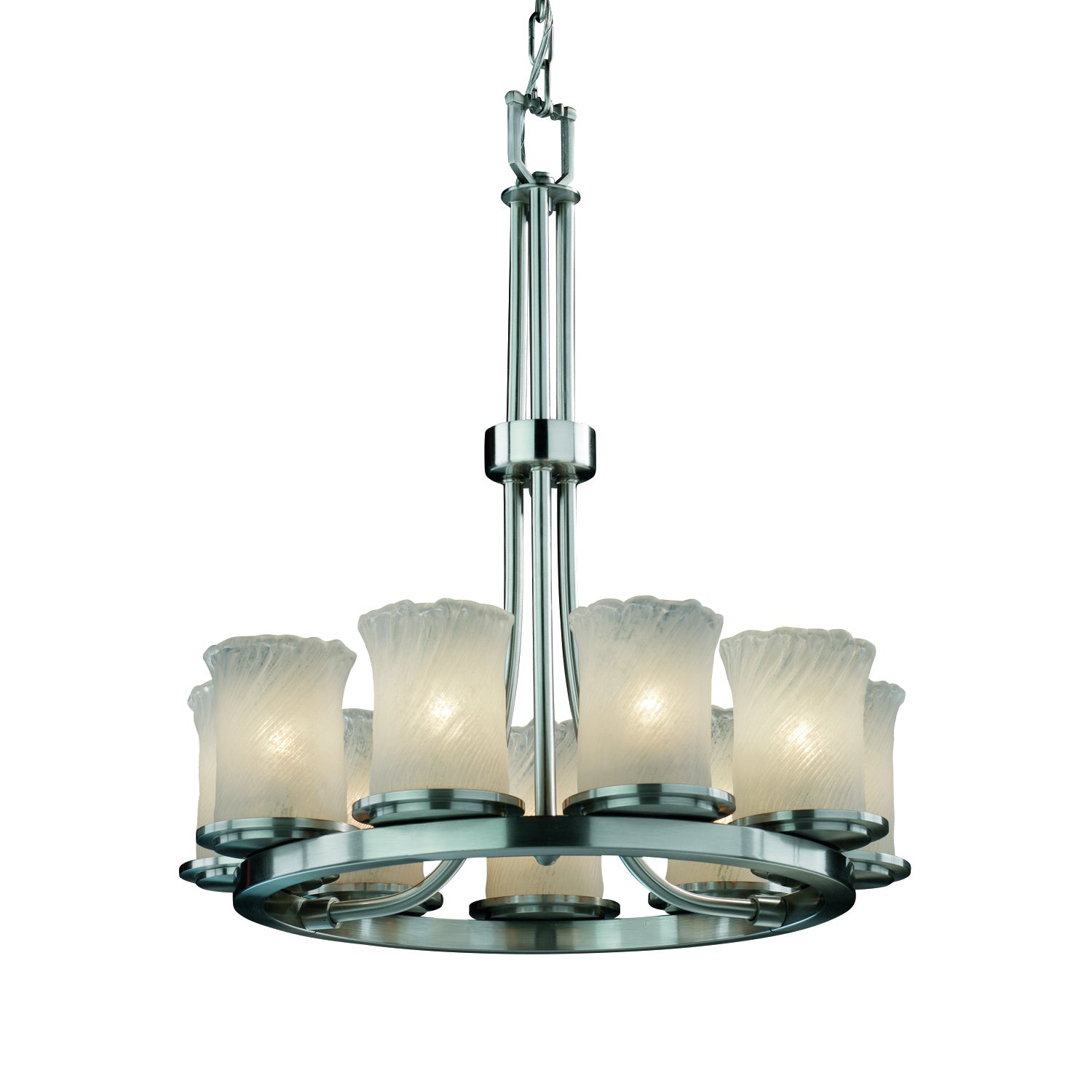 Justice Designs - GLA-8766-16-WHTW-NCKL-LED9-6300 - LED Chandelier - Veneto Luce - Brushed Nickel