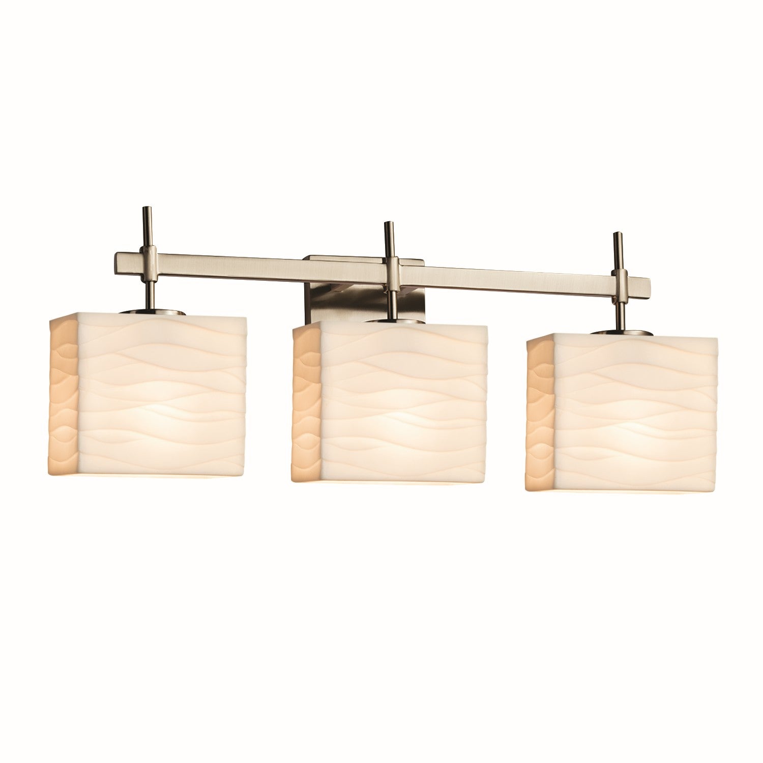 Justice Designs - PNA-8413-55-WAVE-NCKL - Three Light Bath Bar - Porcelina - Brushed Nickel