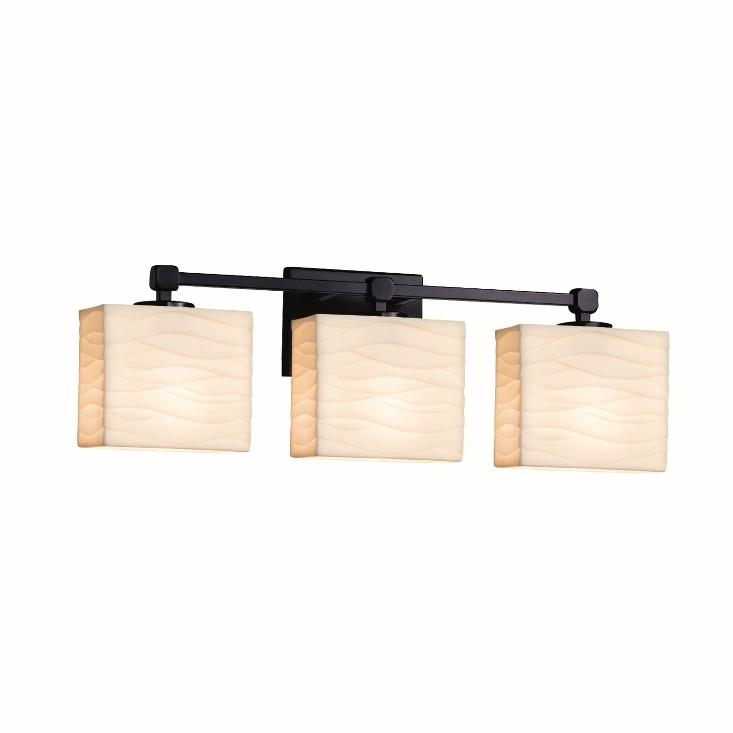 Justice Designs - PNA-8423-55-WAVE-MBLK - Three Light Bath Bar - Porcelina - Matte Black