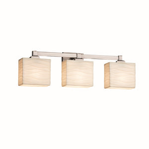 Justice Designs - PNA-8433-55-WAVE-NCKL - Three Light Bath Bar - Porcelina - Brushed Nickel