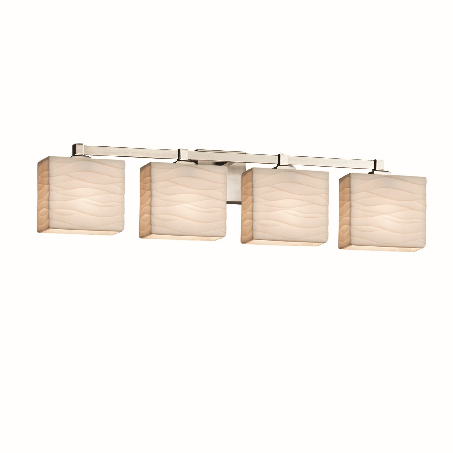 Justice Designs - PNA-8434-55-WAVE-NCKL - Four Light Bath Bar - Porcelina - Brushed Nickel