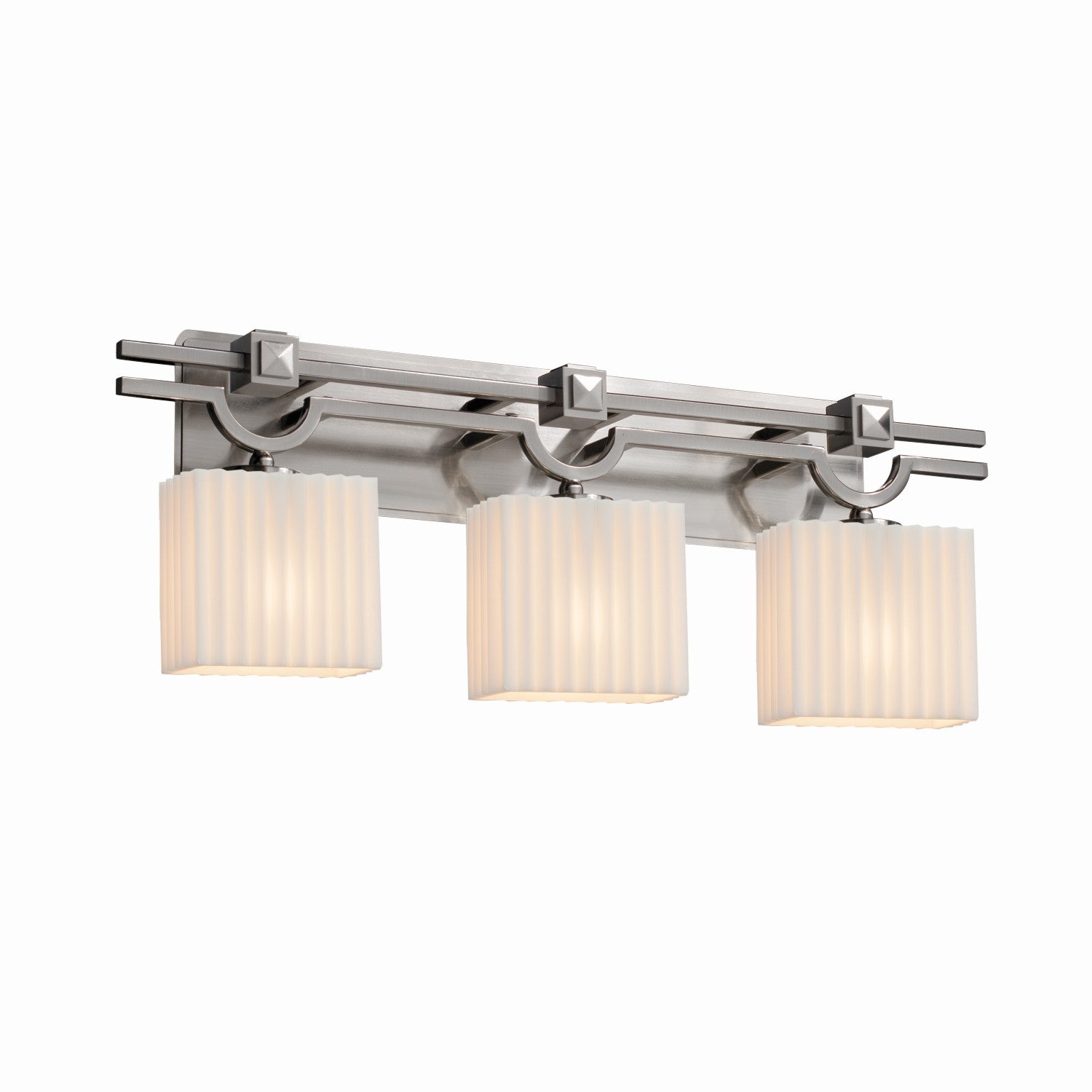 Justice Designs - PNA-8503-55-PLET-NCKL - Three Light Bath Bar - Porcelina - Brushed Nickel