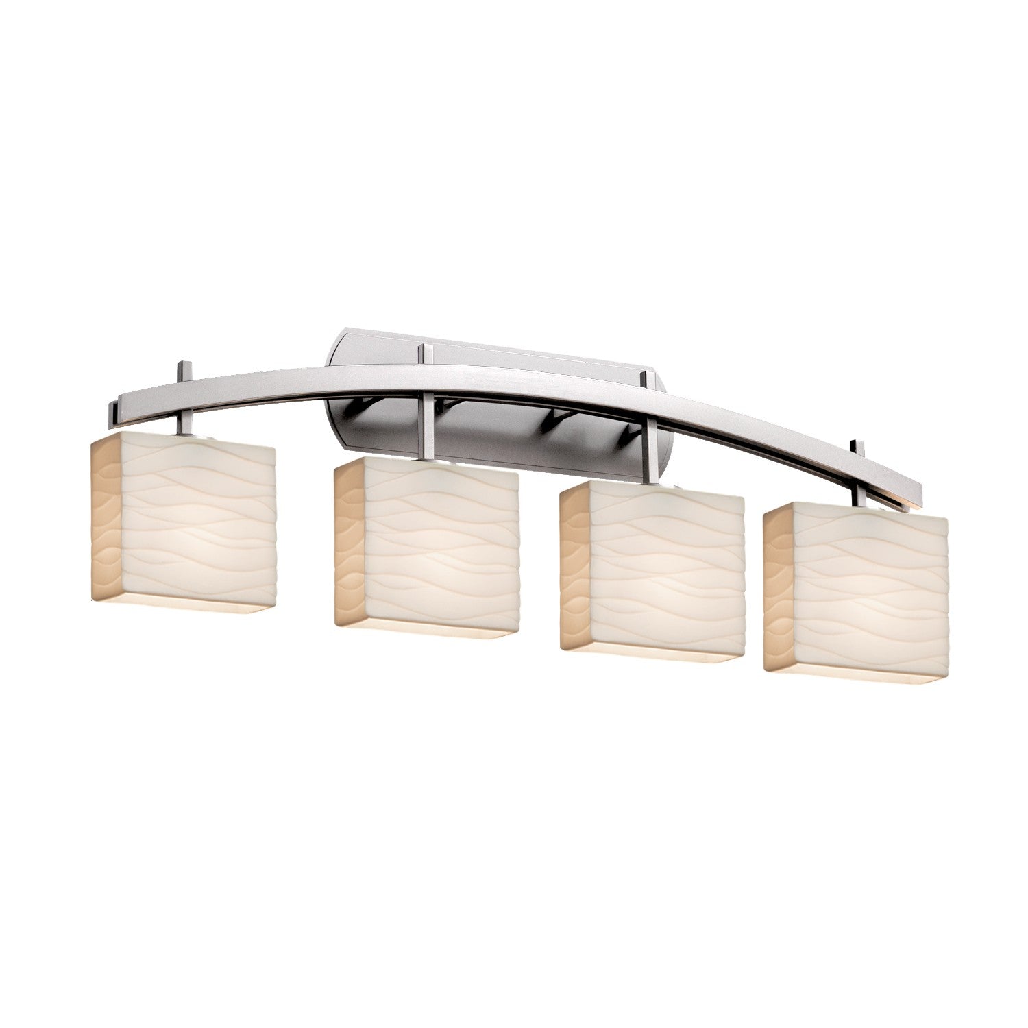 Justice Designs - PNA-8594-55-WAVE-NCKL - Four Light Bath Bar - Porcelina - Brushed Nickel