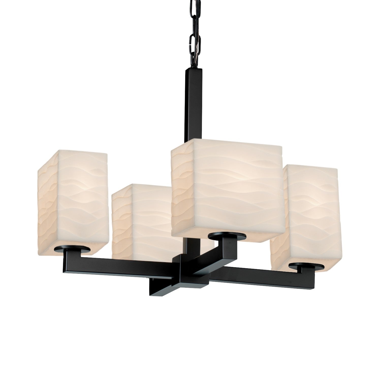 Justice Designs - PNA-8829-55-WAVE-MBLK - Four Light Chandelier - Porcelina - Matte Black