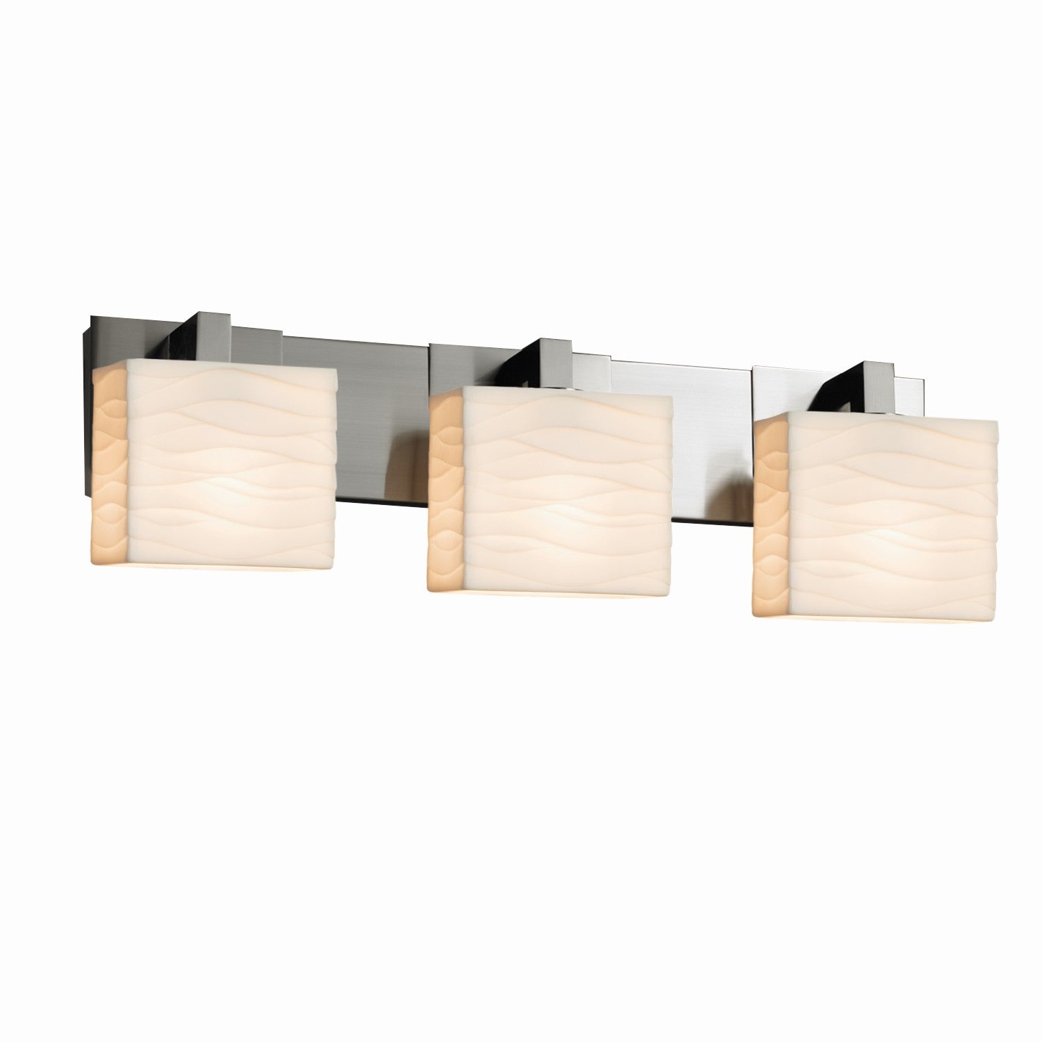 Justice Designs - PNA-8923-55-WAVE-NCKL - Three Light Bath Bar - Porcelina - Brushed Nickel