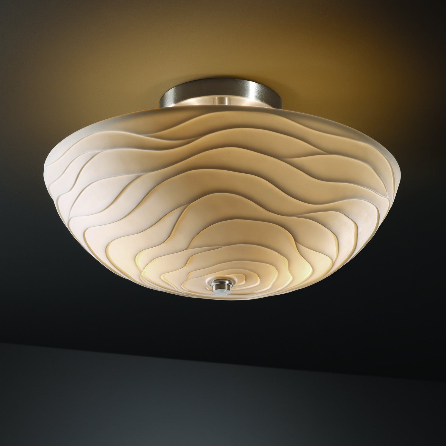 Justice Designs - PNA-9690-35-WAVE-NCKL-LED2-2000 - LED Semi-Flush Mount - Porcelina - Brushed Nickel