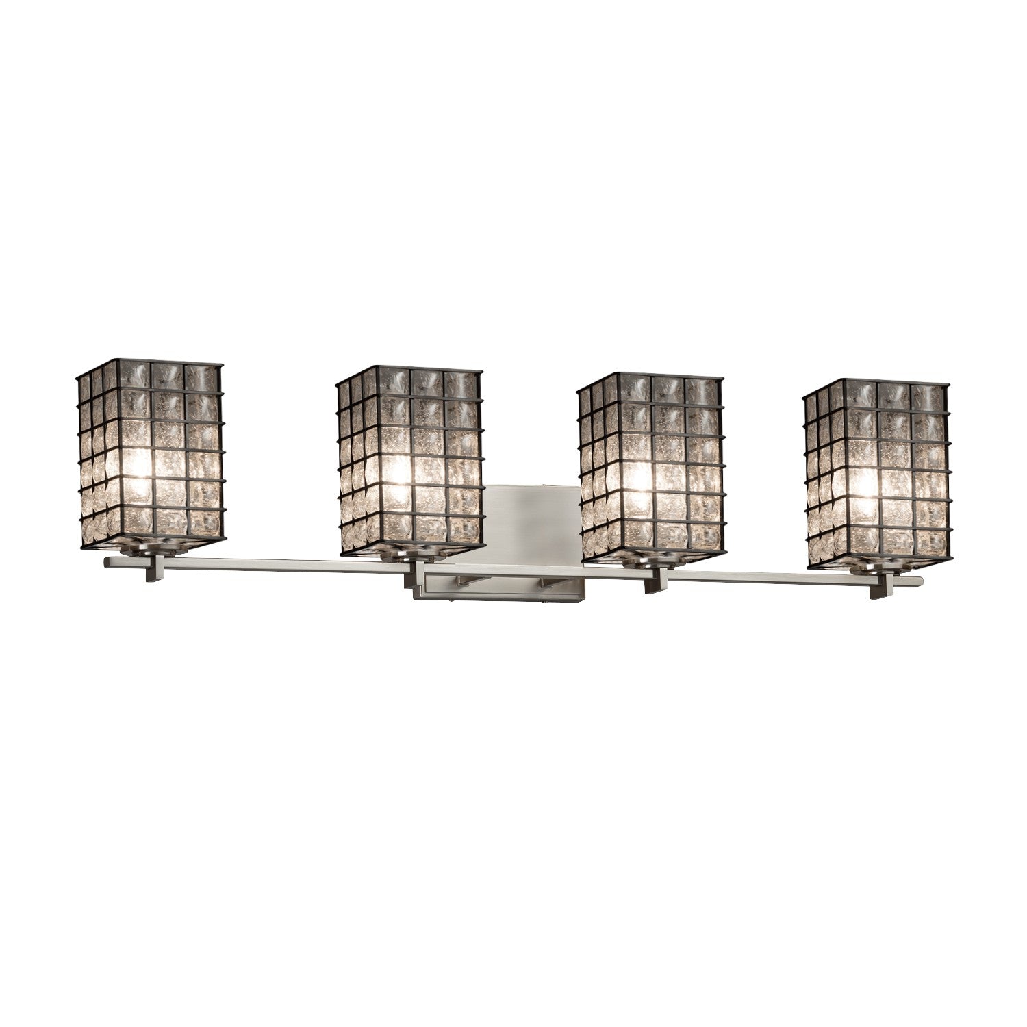 Justice Designs - WGL-8444-15-GRCB-NCKL - Four Light Bath Bar - Wire Glass - Brushed Nickel