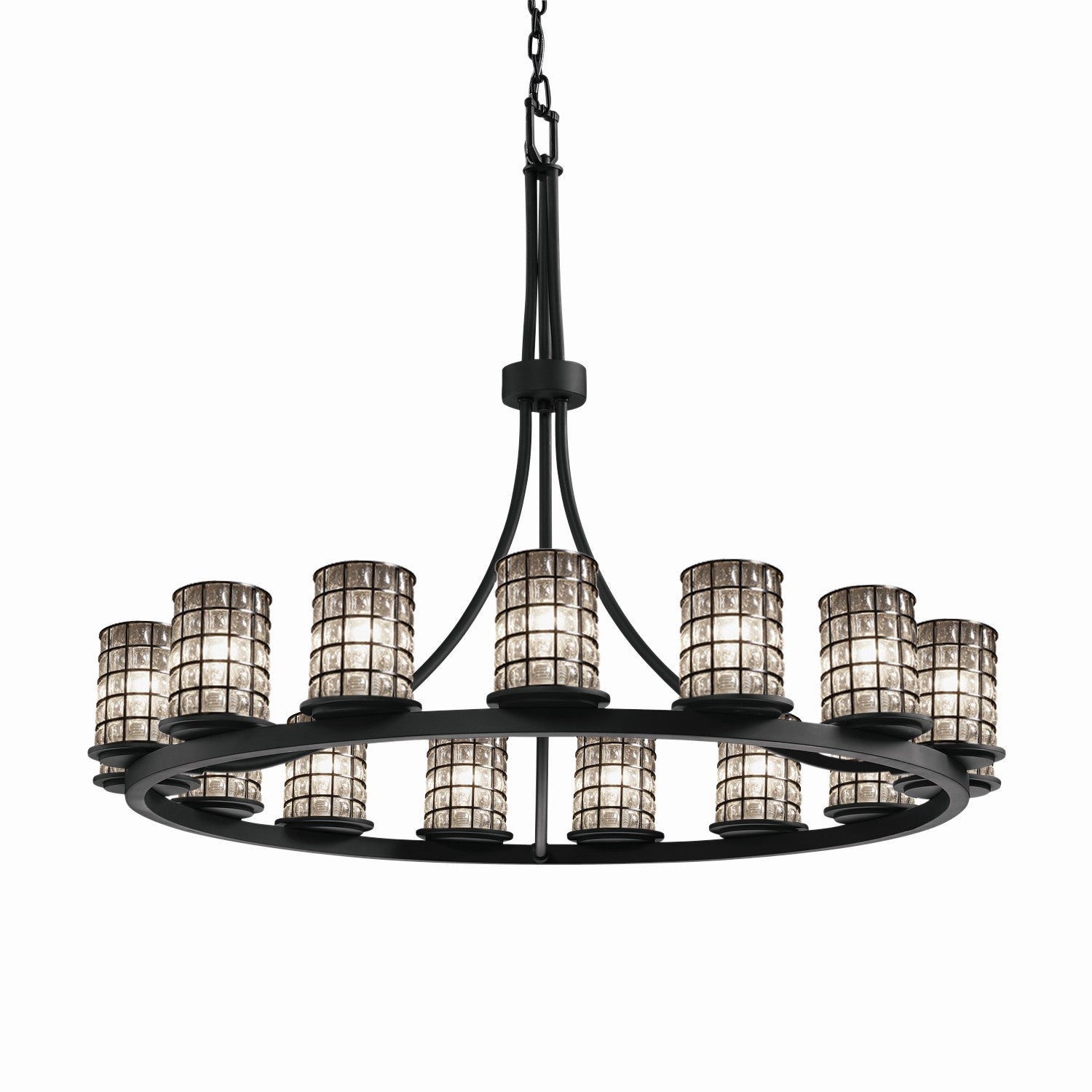 Justice Designs - WGL-8715-10-GRCB-MBLK - 15 Light Chandelier - Wire Glass - Matte Black