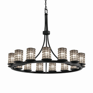 Justice Designs - WGL-8715-10-GRCB-MBLK - 15 Light Chandelier - Wire Glass - Matte Black