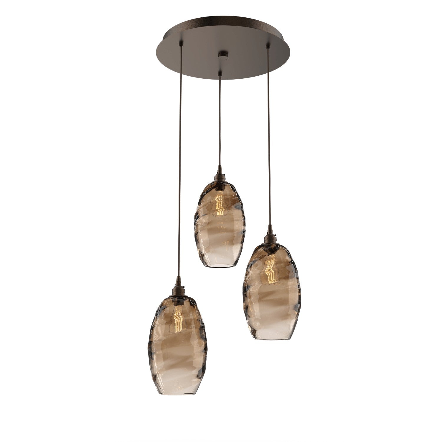 Hammerton Studio - CHB0035-03-FB-OB-C01-E2 - Three Light Pendant - Ellisse - Flat Bronze