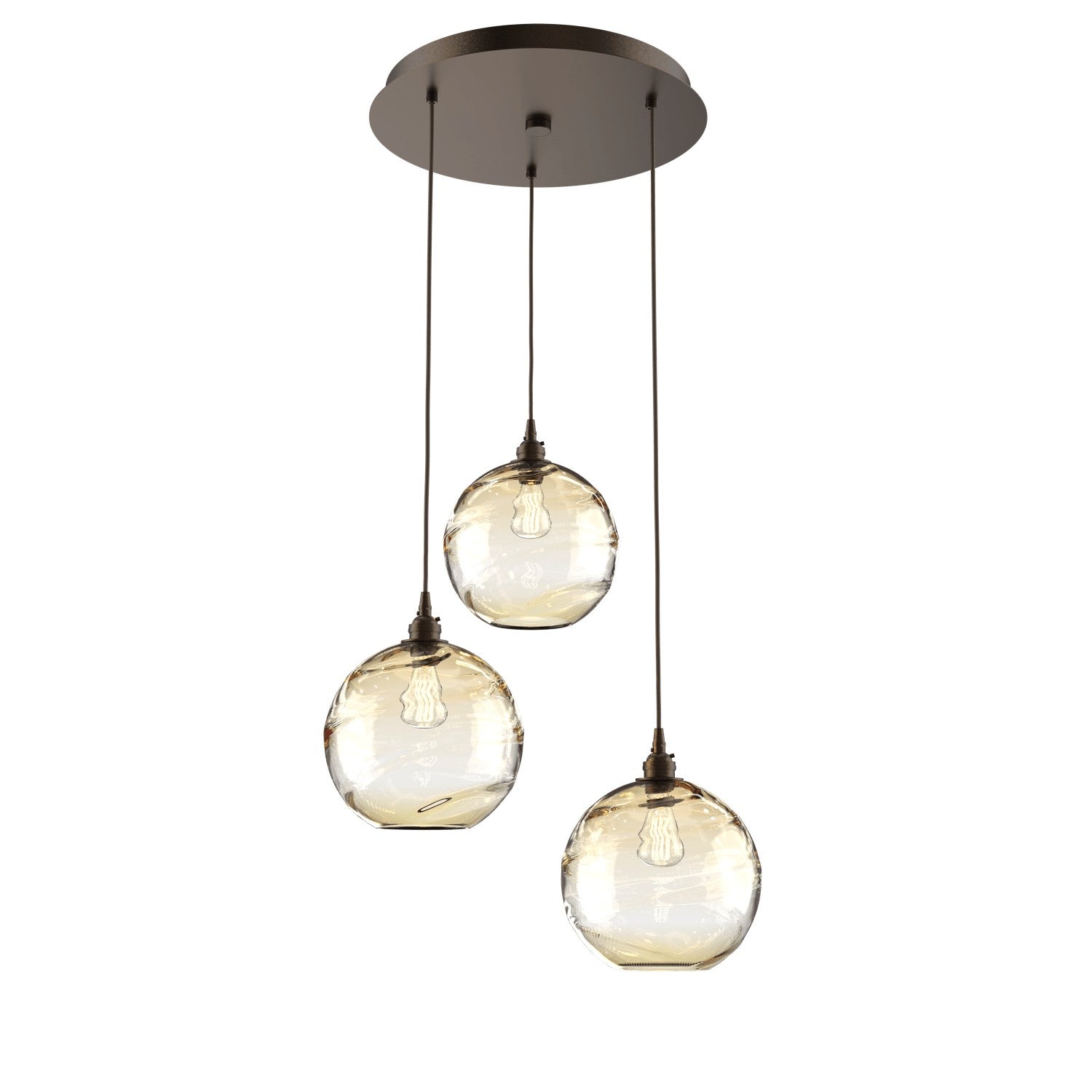 Hammerton Studio - CHB0047-03-FB-OA-C01-E2 - Three Light Pendant - Optic Blown Glass - Flat Bronze