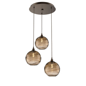 Hammerton Studio - CHB0047-03-FB-OB-C01-E2 - Three Light Pendant - Optic Blown Glass - Flat Bronze