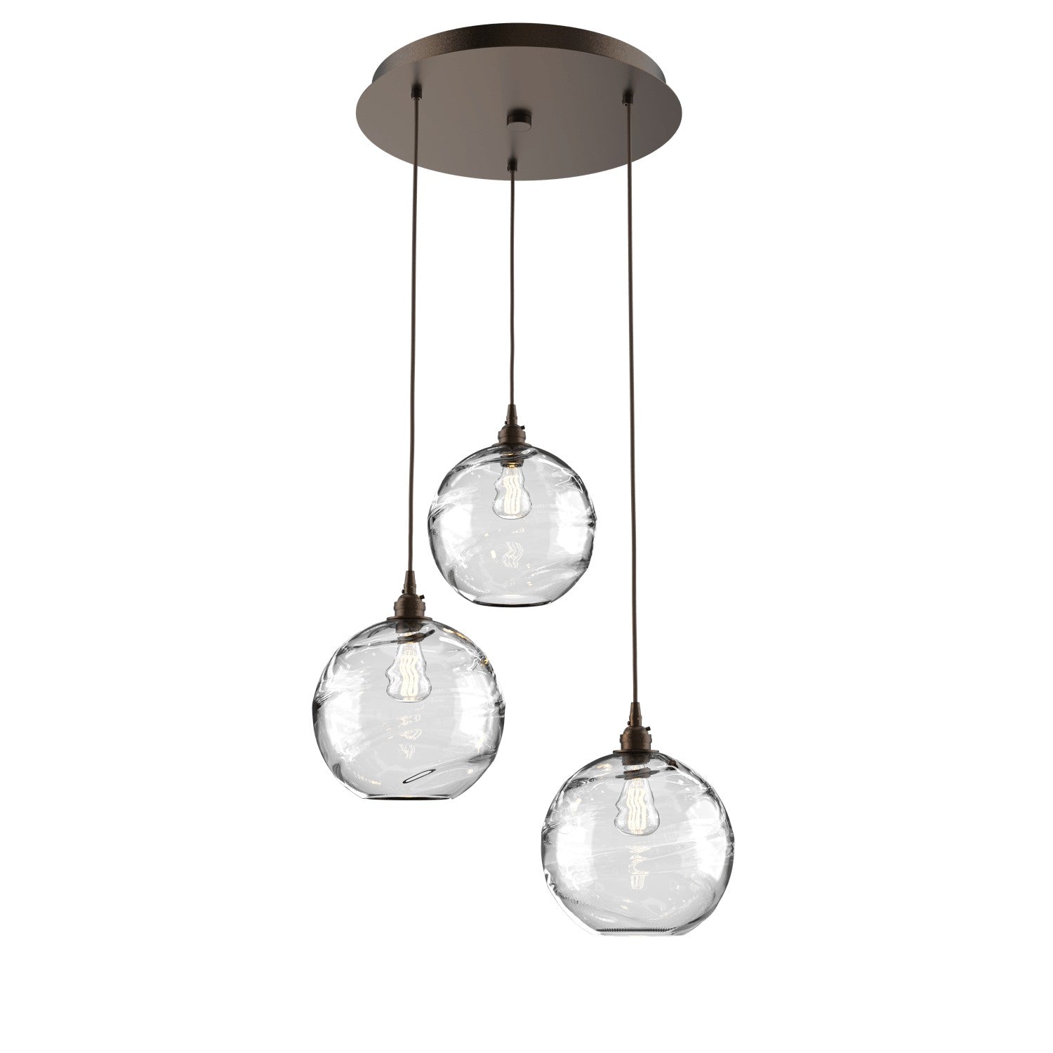 Hammerton Studio - CHB0047-03-FB-OC-C01-E2 - Three Light Pendant - Optic Blown Glass - Flat Bronze