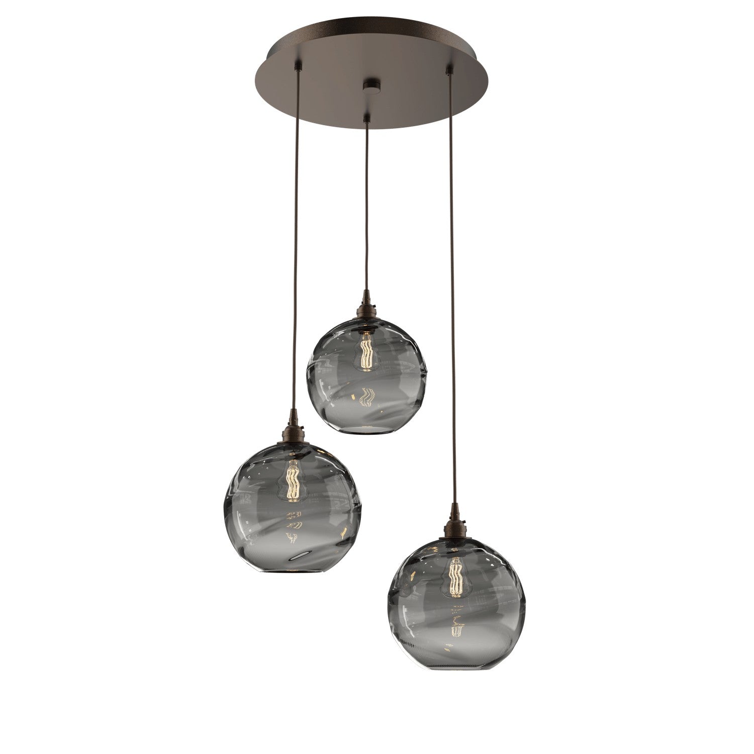 Hammerton Studio - CHB0047-03-FB-OS-C01-E2 - Three Light Pendant - Optic Blown Glass - Flat Bronze