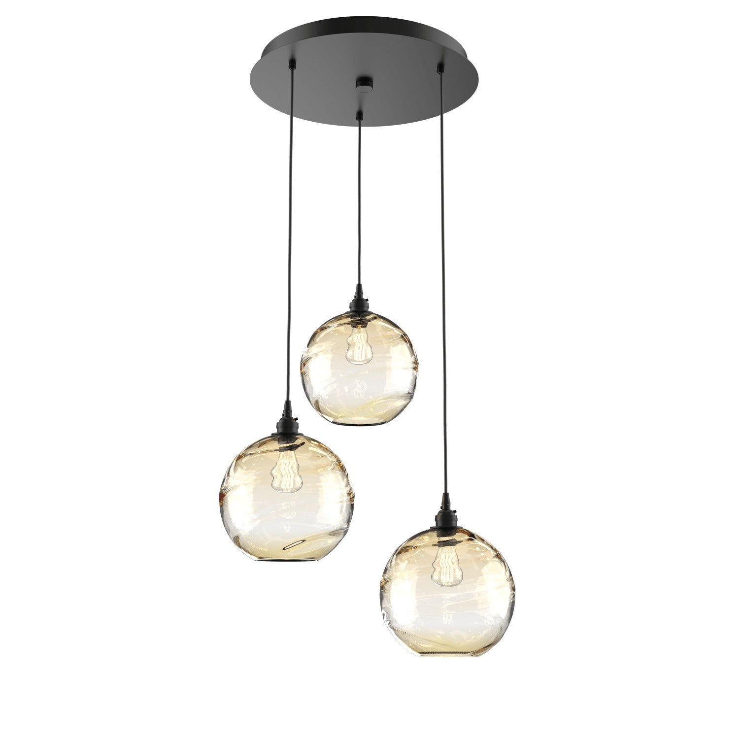 Hammerton Studio - CHB0047-03-MB-OA-C01-E2 - Three Light Pendant - Optic Blown Glass - Matte Black