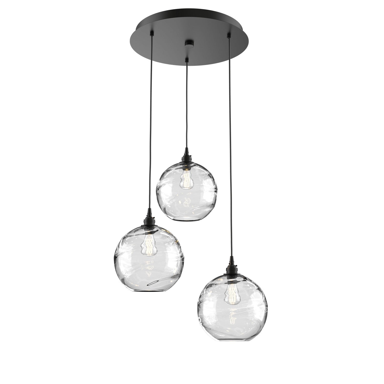 Hammerton Studio - CHB0047-03-MB-OC-C01-E2 - Three Light Pendant - Optic Blown Glass - Matte Black