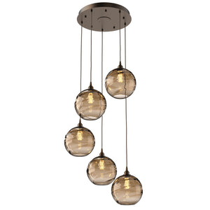 Hammerton Studio - CHB0047-05-FB-OB-C01-E2 - Five Light Pendant - Optic Blown Glass - Flat Bronze